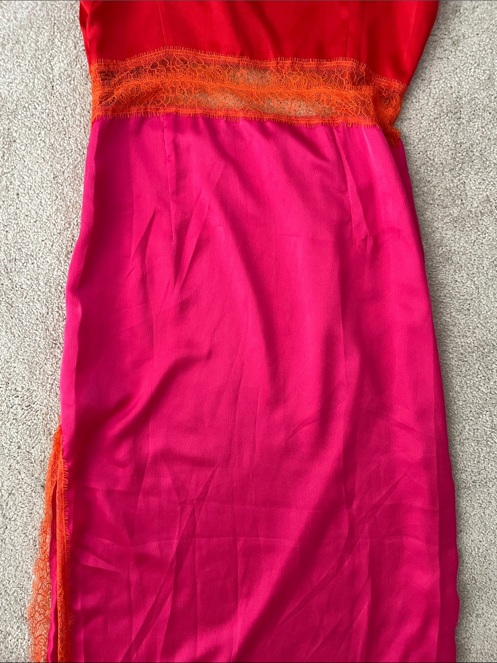 Never Fully Dressed Pink and Red Lace-Trim Slip Dress with Orange Lace Accents - Picture 7 of 9